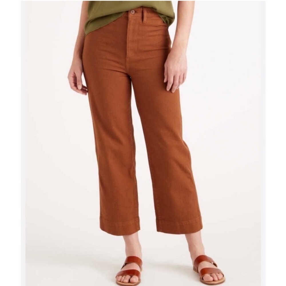 Quince Organic Stretch Cotton Twill Wide-Leg Crop Pant flat front rust size 24